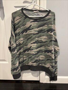 Camouflage Waffle Knit Sweatshirt - Green Camo